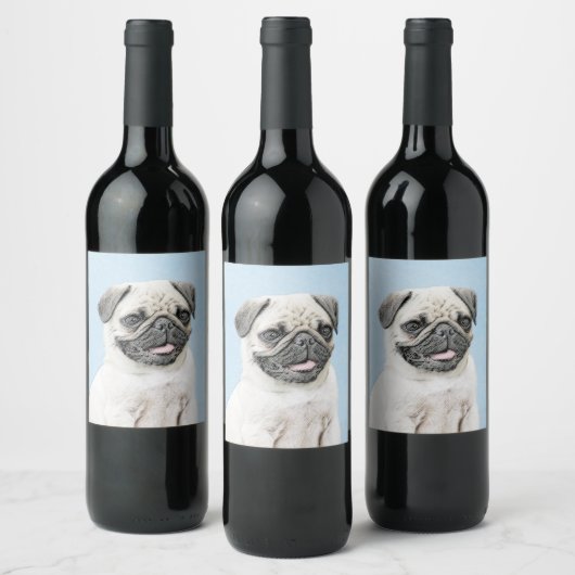 Pug schilderen - Kute Original Dog Art Wijn Etiket (Flessen)