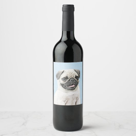 Pug schilderen - Kute Original Dog Art Wijn Etiket (Voorkant)
