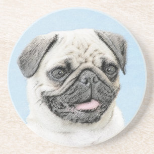 Pug schilderen - Kute Original Dog Art Zandsteen Onderzetter