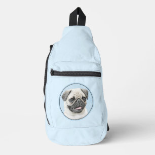 Pug Schilderij Fawn Zilver Schattige Originele Pet Sling Bag