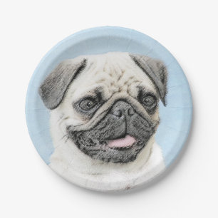 Pug Schilderij - Mooie Originele Honden Kunst Papieren Bordje