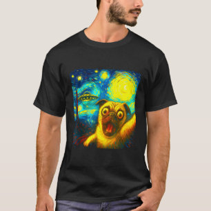 Pug Selfie Met Alien Ufo Grappige Sterrennacht Van T-shirt