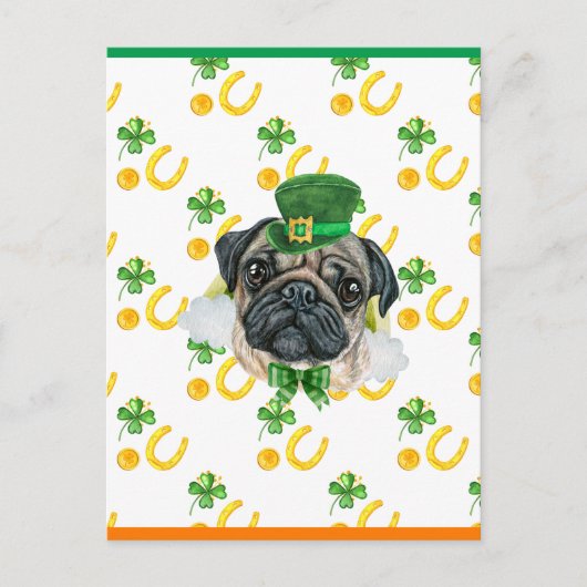Pug Shamrock St. Patricks Day Feestdagenkaart (Voorkant)