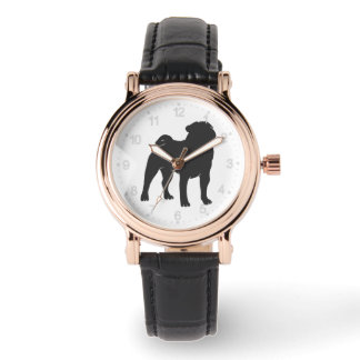 Pug silhouet - Kies achtergrondkleur Horloge