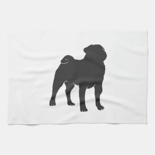 Pug silhouet - Kies achtergrondkleur Theedoek