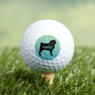 Pug Silhouet met aangepaste naam Golfballen