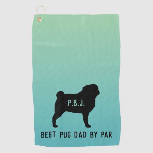 Pug Silhouet met aangepaste tekst Golfhanddoek (Voorkant)