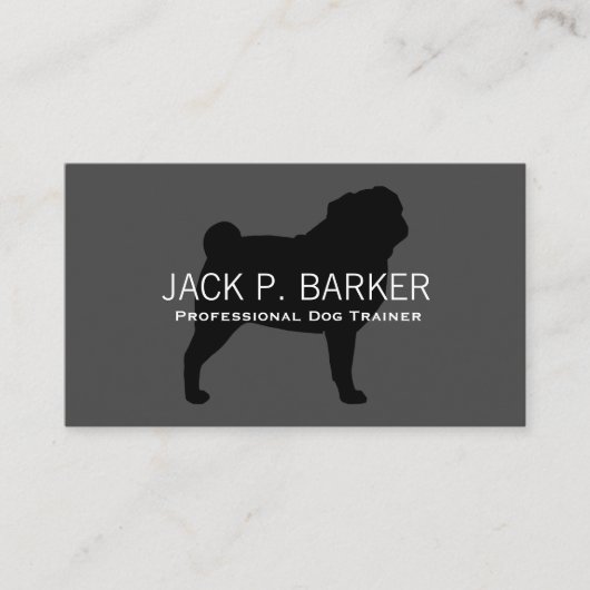 Pug Silhouette Black op Grey Visitekaartje (Voorkant)
