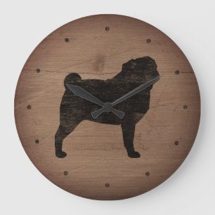 Pug Silhouette Rustic Style Grote Klok