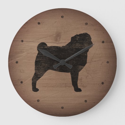 Pug Silhouette Rustic Style Grote Klok (Voorkant)