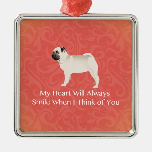 Pug Silhouette Thinking of You Design Metalen Ornament (Voorkant)