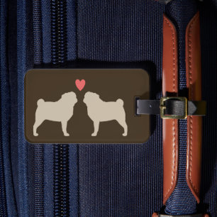 Pug Silhouetten met Hart Gepersonaliseerd Hondenli Bagagelabel