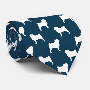 Pug Silhouettes Honden Patroonblauw en wit Stropdas