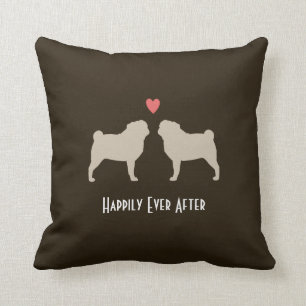 Pug Silhouettes met hart Aangepast voor Happy Co Kussen