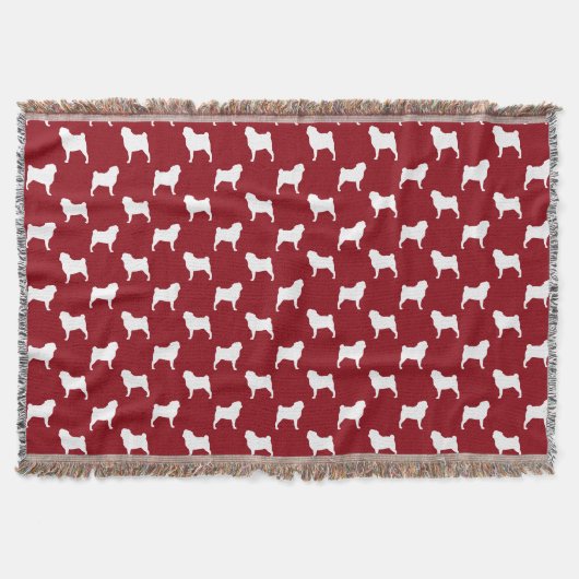 Pug Silhouettes Pattern Red en White Deken (Voorkant)