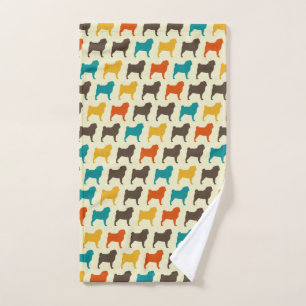 Pug Silhouettes Retro Colors Hondenras Patroon Handdoek