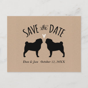 Pug Silhouettes Wedding Save the Date Aankondigingskaart
