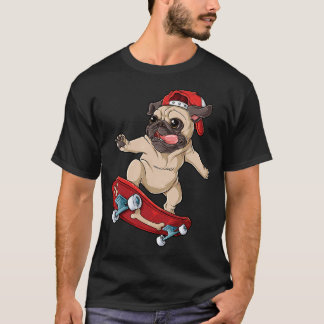 Pug Skateboard T Hond Puppy Grappige Skater Skateb T-shirt
