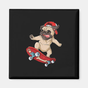 Pug Skateboard T-shirt Hond Puppy Grappige Skater Magneet