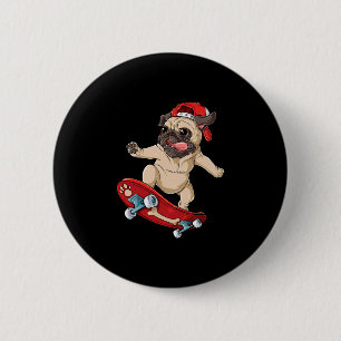 Pug Skateboard T-shirt Hond Puppy Grappige Skater Ronde Button 5,7 Cm