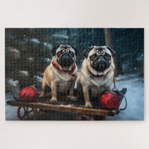 Pug Sneeuw Sleigh Kerst Decoratie Legpuzzel