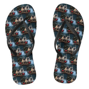 Pug Sneeuw Sleigh Kerst Decoratie Teenslippers