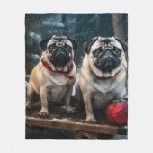 Pug Snowy Sleigh Kerstmisdecor Fleece Deken (Voorkant)