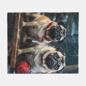 Pug Snowy Sleigh Kerstmisdecor Fleece Deken (Voorkant (Horizontaal))