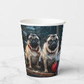 Pug Snowy Sleigh Kerstmisdecor Papieren Bekers (Achterkant)
