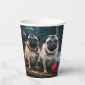 Pug Snowy Sleigh Kerstmisdecor Papieren Bekers (Voorkant)