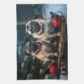 Pug Snowy Sleigh Kerstmisdecor Theedoek (Verticaal)