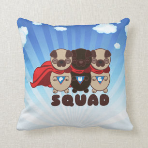 Pug Squad met Black Pug Pillow Kussen