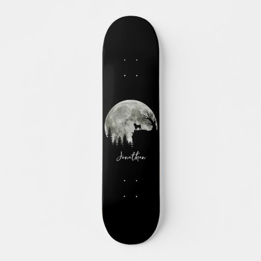 Pug Stand Op Berg Spooky Halloween Moon Skateboard (Voorkant)