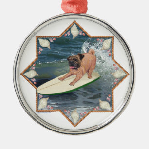 Pug Surfer Gozer Metalen Ornament