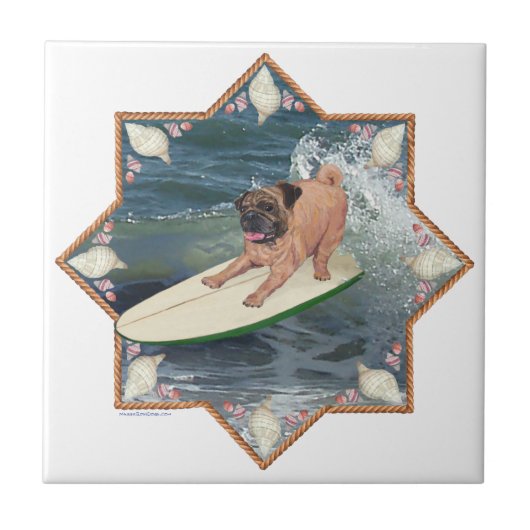 Pug Surfer Gozer Tegeltje (Voorkant)