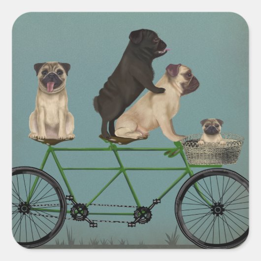 Pug Tandem Vierkante Sticker (Voorkant)