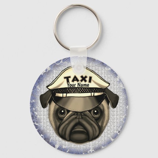 Pug Taxi aangepaste name Sleutelhanger (Voorkant)