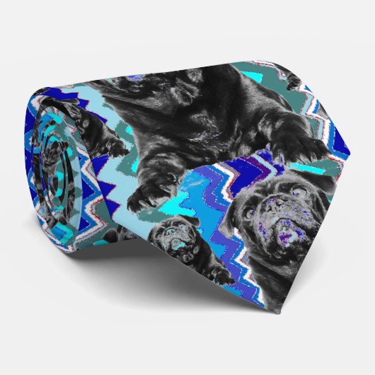 PUG    TieBlack Pug/Rad Zag in blauw Stropdas (Opgerold)