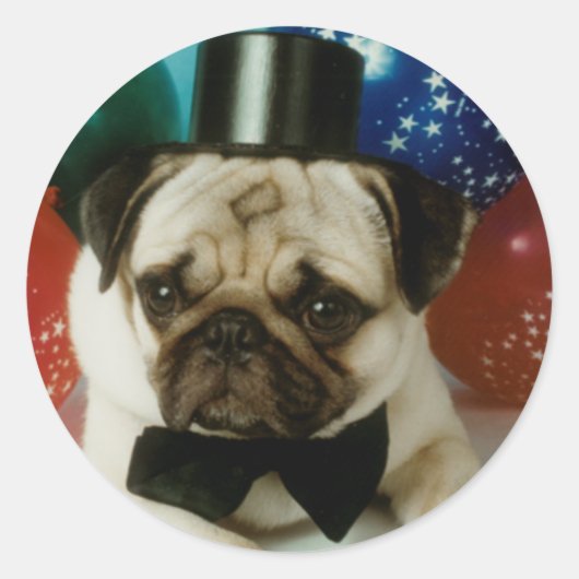 Pug Tophat Birthday Stickers (Voorkant)