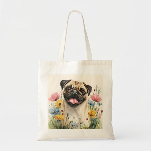 Pug Tote – Watercolor Bag (Voorkant)