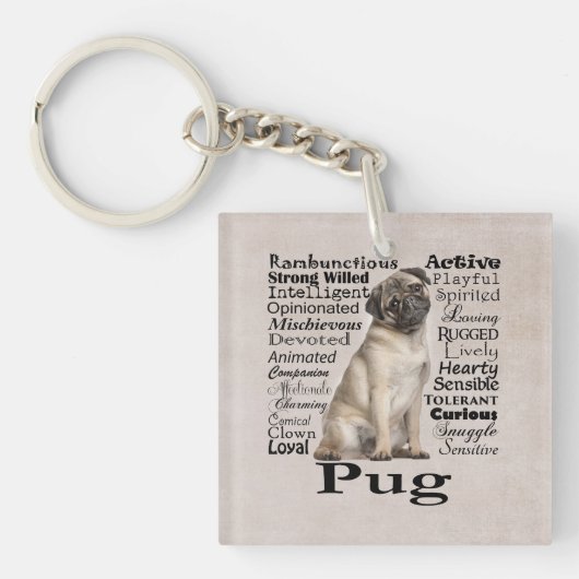 Pug Traits Sleutelhanger (Voorkant)
