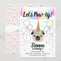 Pug Unicorn Puppy Dog Birthday Pawty