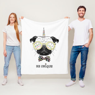 Pug Unicorn   uniek Fleece Deken