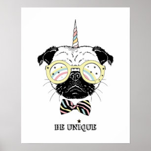 Pug Unicorn   uniek Poster