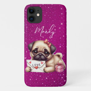 Pug Valentijnsdag Gepersonaliseerde Pug Puppy Lief iPhone 11 Hoesje