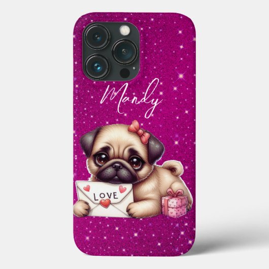 Pug Valentijnsdag Gepersonaliseerde Pug Puppy Lief Case-Mate iPhone Case (Achterkant)