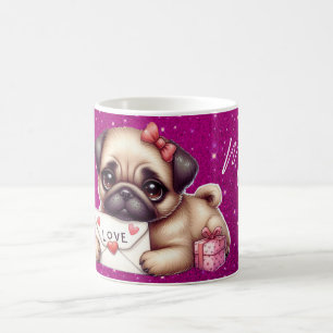 Pug Valentijnsdag Gepersonaliseerde Pug Puppy Lief Koffiemok