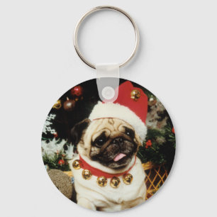 Pug van de kerstman de Sleutelhanger van Kerstmis