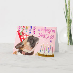 Pug van de partij en de Cake van de Verjaardag Kaart