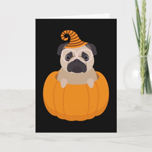 Pug & van de Pompoen de Kaart van Halloween (Voorkant)